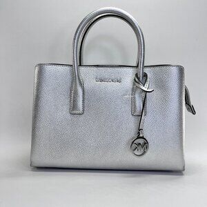 MICHAEL Michael Kors Ruthie Satchel Silver Leather Tote Elegant Handbag